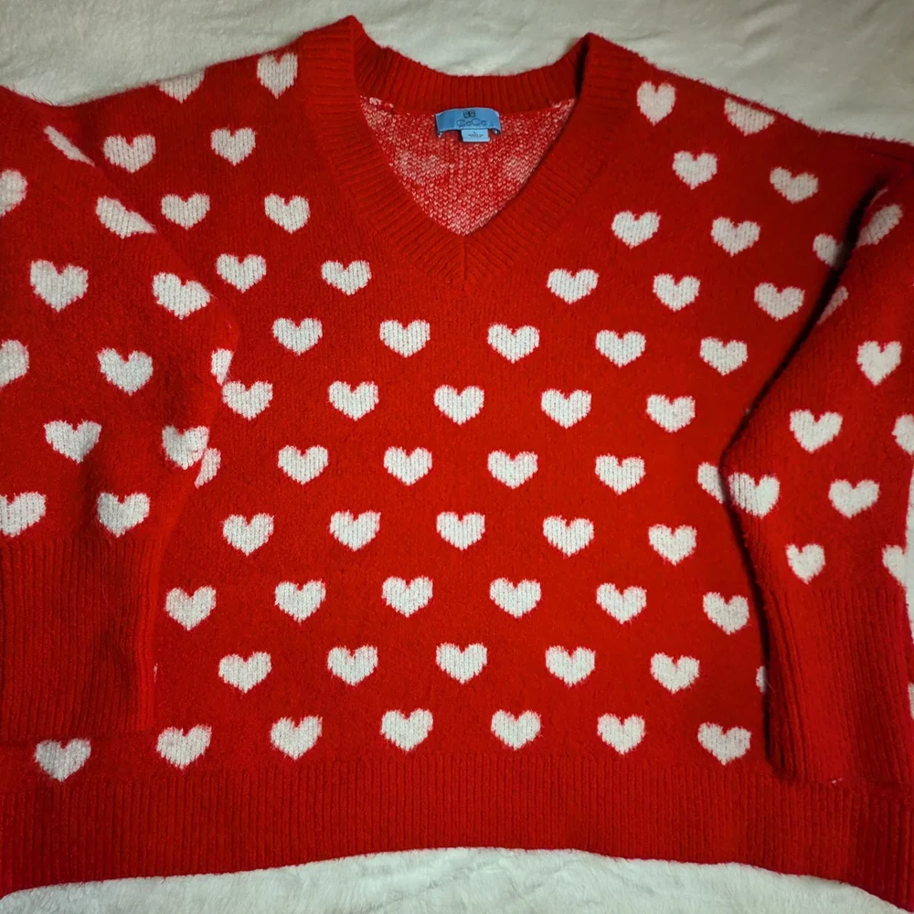 CeCe Red and White Heart Valentines Sweater - Picture 2 of 4